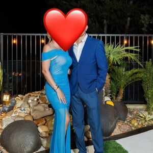 Michael Costello Blue Off-Shoulder Dress